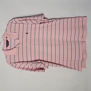 Gorgeous Men's Ralph Lauren Polo Golf Shirt, Pink w/ Blue & White Stripes, Sz L